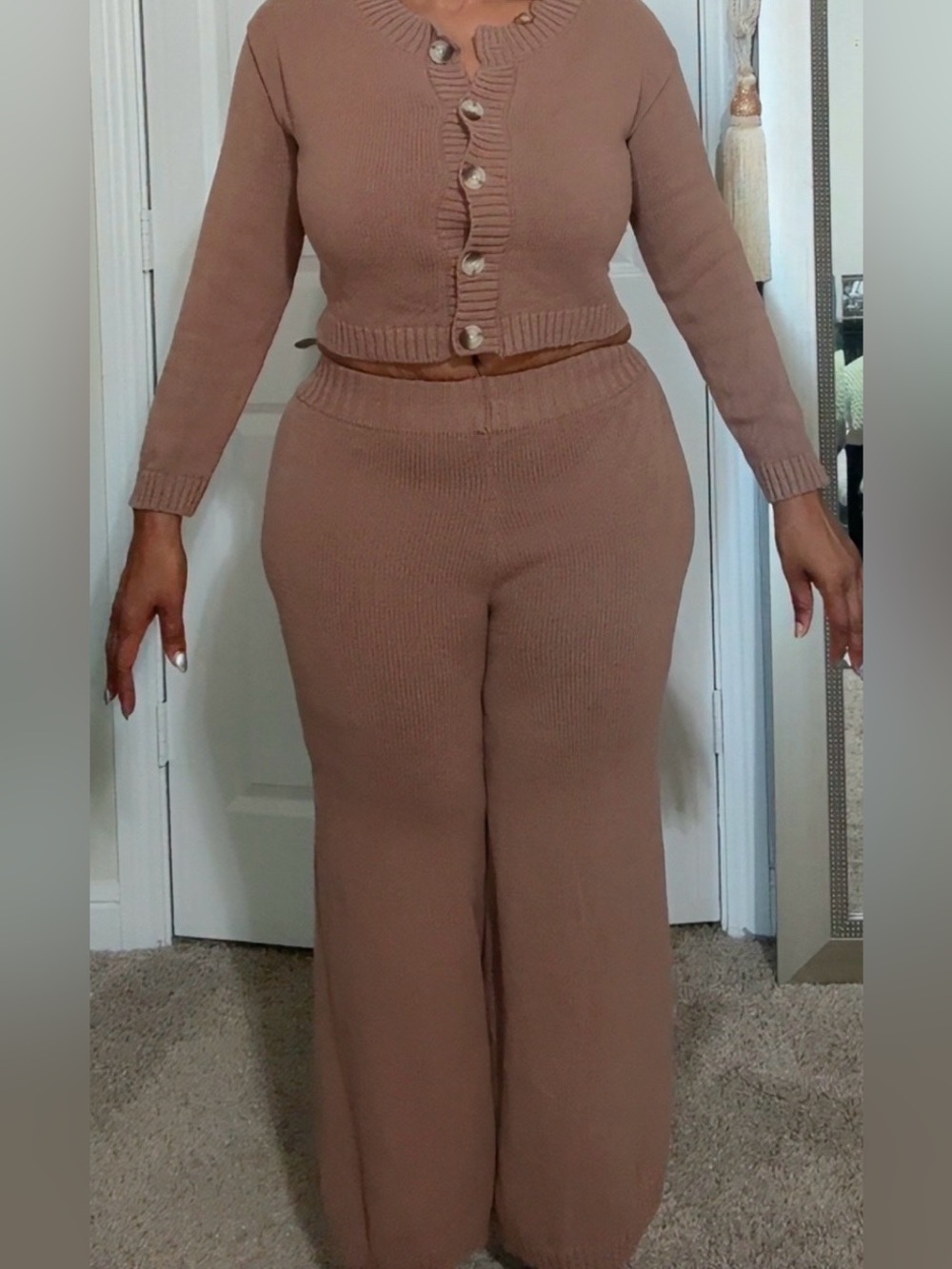 Sincerely Jules Knit Wide-Leg Pants in Taupe